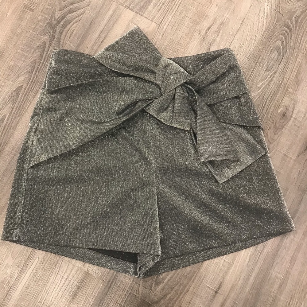 Zara Metallic Olive Tie-Waist Shorts